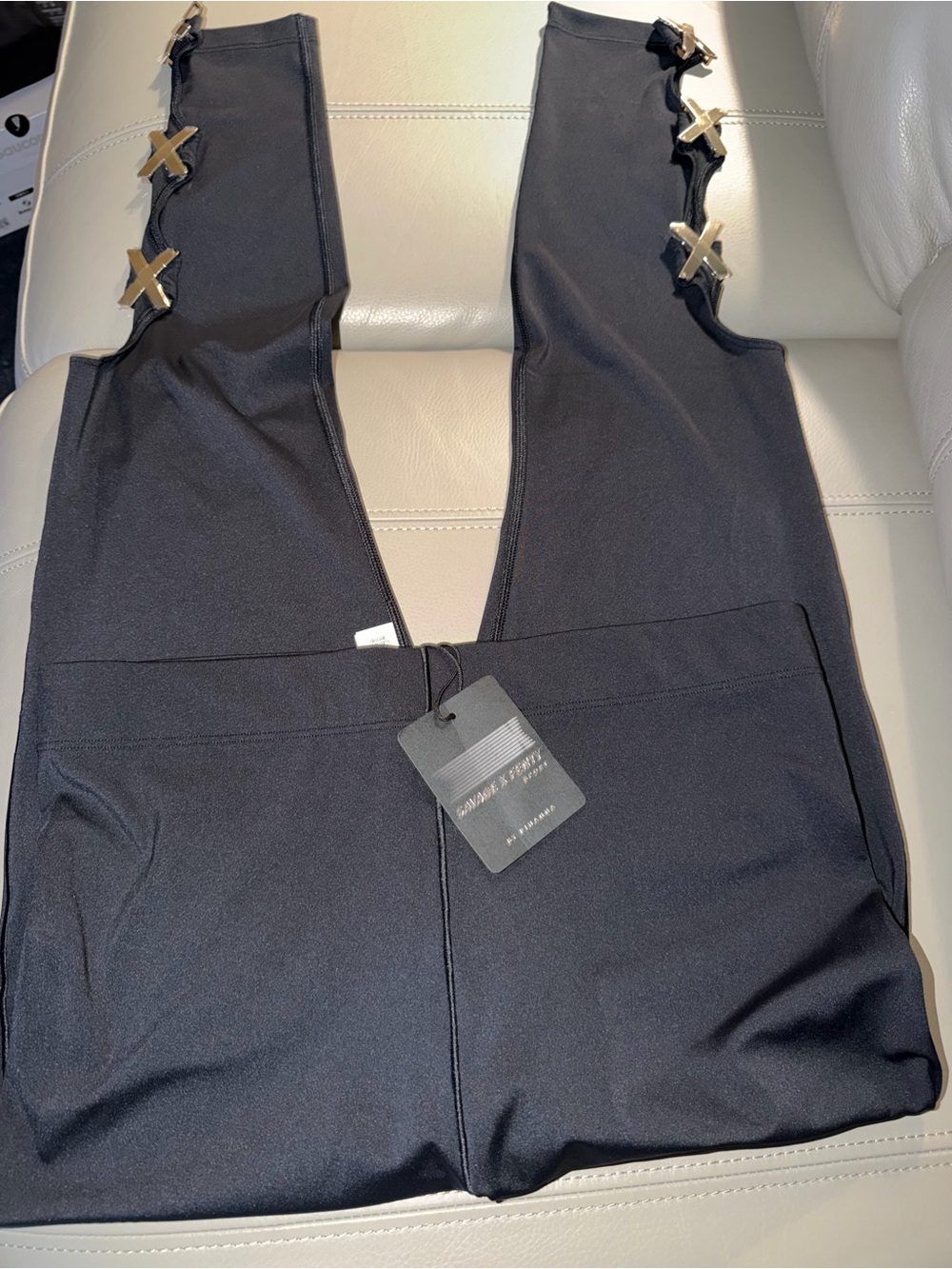 NWT Savage X Fenty Black Skinny Leggings with Gold X Accents